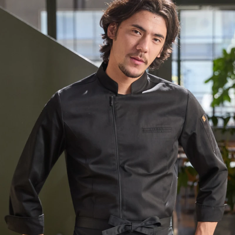 Veste de Chef à fermeture éclair pour hommes et femmes, uniforme de serveur de cuisine d'hôtel et de Restaurant à manches longues