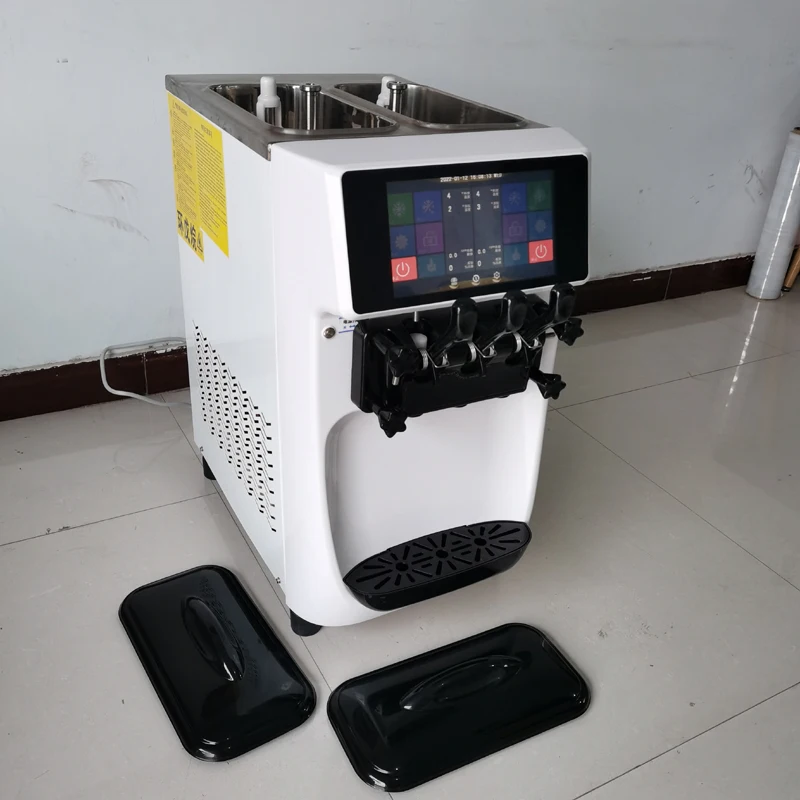 220V Small Ice Cream Machine, Tricolor Ice Cream Maker, Commercial Stainless Steel Desktop Sweet Cone, Freezing Equipment