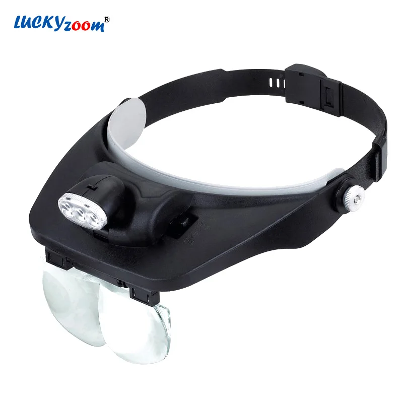 

Headband Helmet Magnifier Lamp with LED Illuminated Loupe 1.2X 1.8X 2.5X 3.5X magnifying Glasses Reading Repair Jewelry Loupe