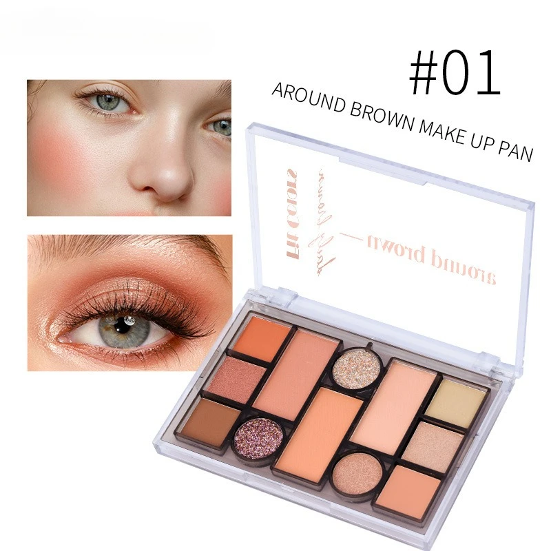 12 Color All in One Orange Pink Face Palette Matte Shimmer Blush Bronzer Eyebrow Powder Eyeshadow for Professional Makeup Looks