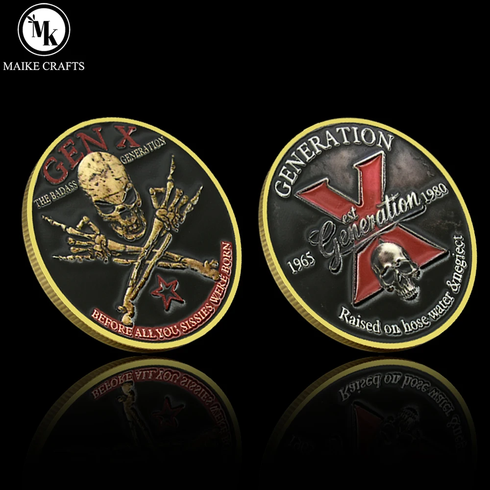 Gen X Skull Challenge Coin Double Sided Commemorative Collectible Retro Generation Souvenir Gift