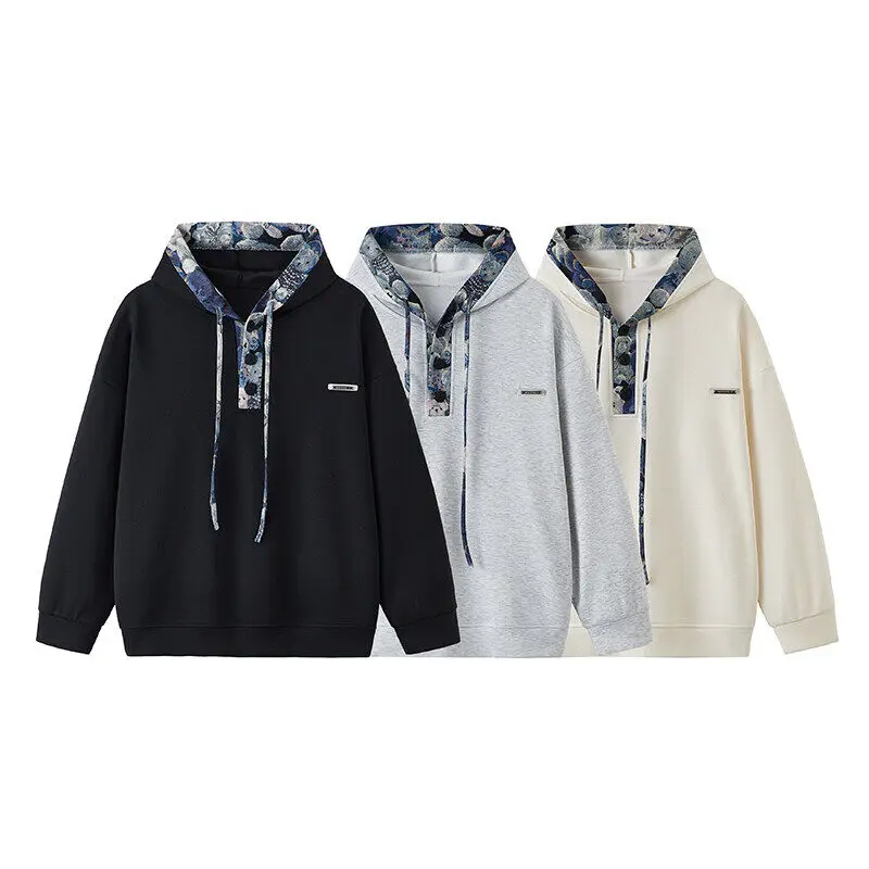 Men's 2025 Spring Autumn Hoodie Oversized Fit Lapel Neck Urban Streetwear Classic Student Youth Spring New in Sweatshirt