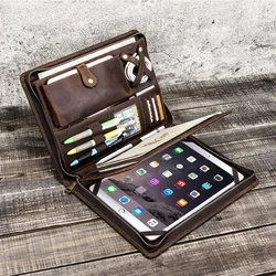 Leather Tablet Storage Bag for Apple iPad with Zipper Pen Slot Data Cable Phone Organizer Tech Accessory