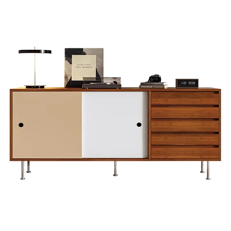 

medieval solid wood dining side cabinet, color contrast and color matching, coffee corner display decorative cabinet