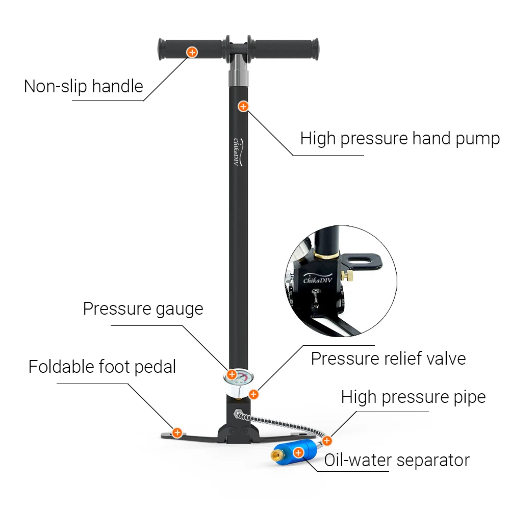 Chikadiv High Pressure Hand Pump 3000Psi/20MPa Air Gun Rifle Filling Hand Pump Oil Water Separator Paintball PCP Scuba Diving