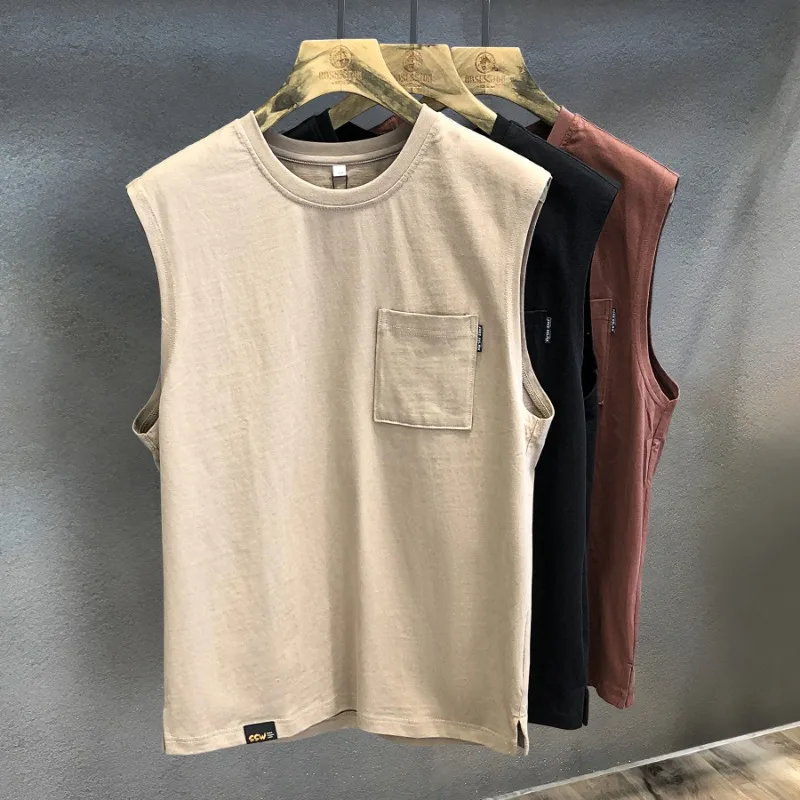 Pure Cotton American Style Men's Sleeveless Tank Top T-shirt Summer Order Tailor-made Breathable Sweat-absorbent Casual Vest