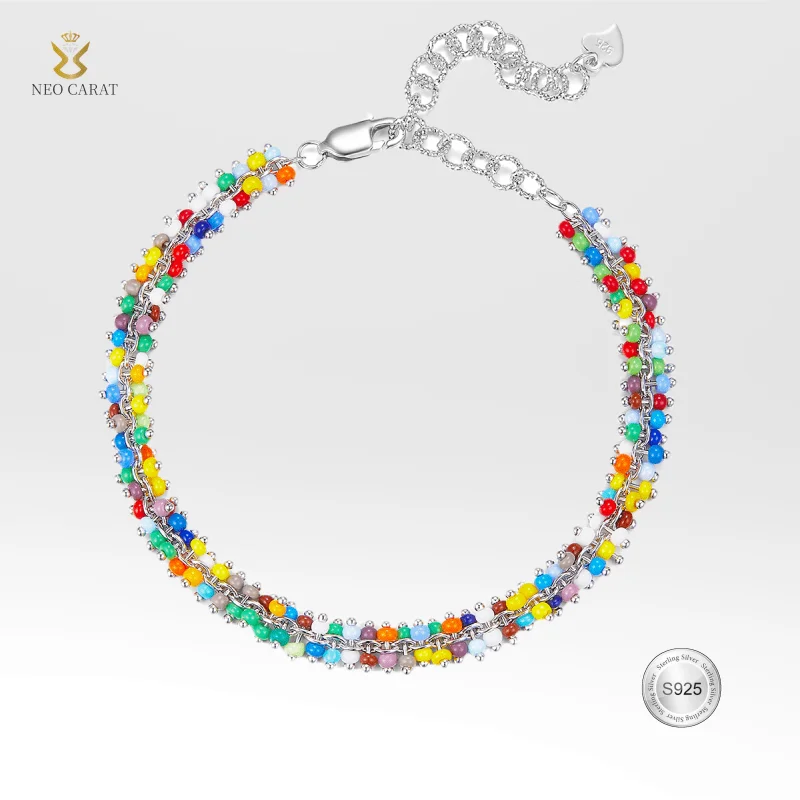 

S925 Посеребренный динамический браслет с разноцветными бусинами из золота 18 карат, ювелирное изделие в исцеляющим стиле, подарок для вас или друзей