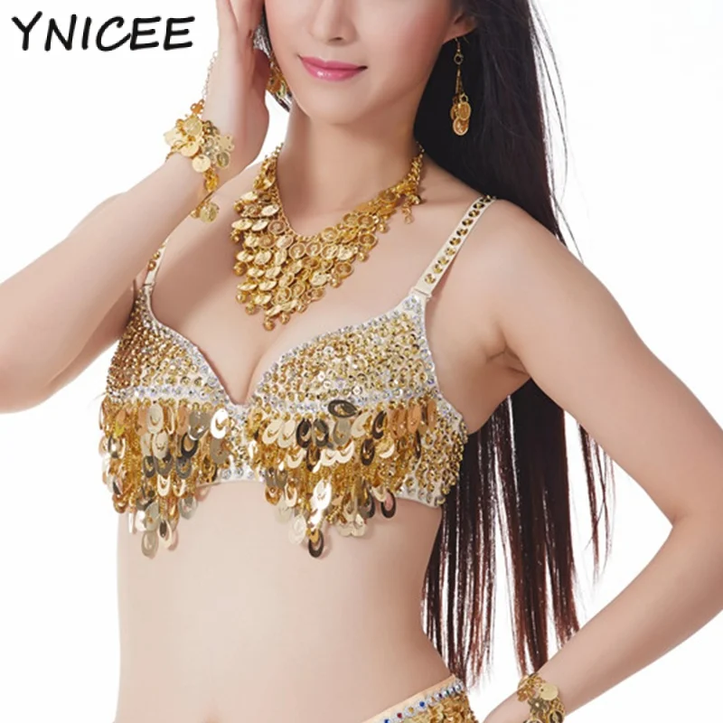 Sequin Belly Dance Top Bra for Women Tribal Professional Glitter Vintage Gypsy Dancing Carnival Push Up Padded Bra Costume Suit