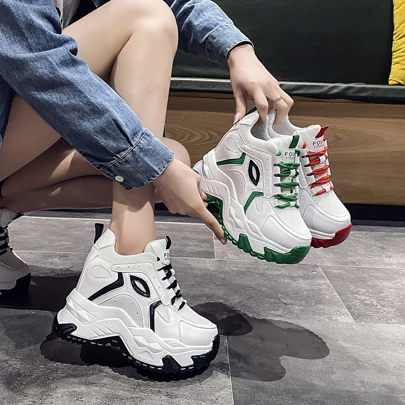 2022 nowych kobiet Chunky Sneakers przypadkowi buty na wysokiej platformie buty na koturnie z wysokim obcasem grube podeszwie odkryte buty sportowe