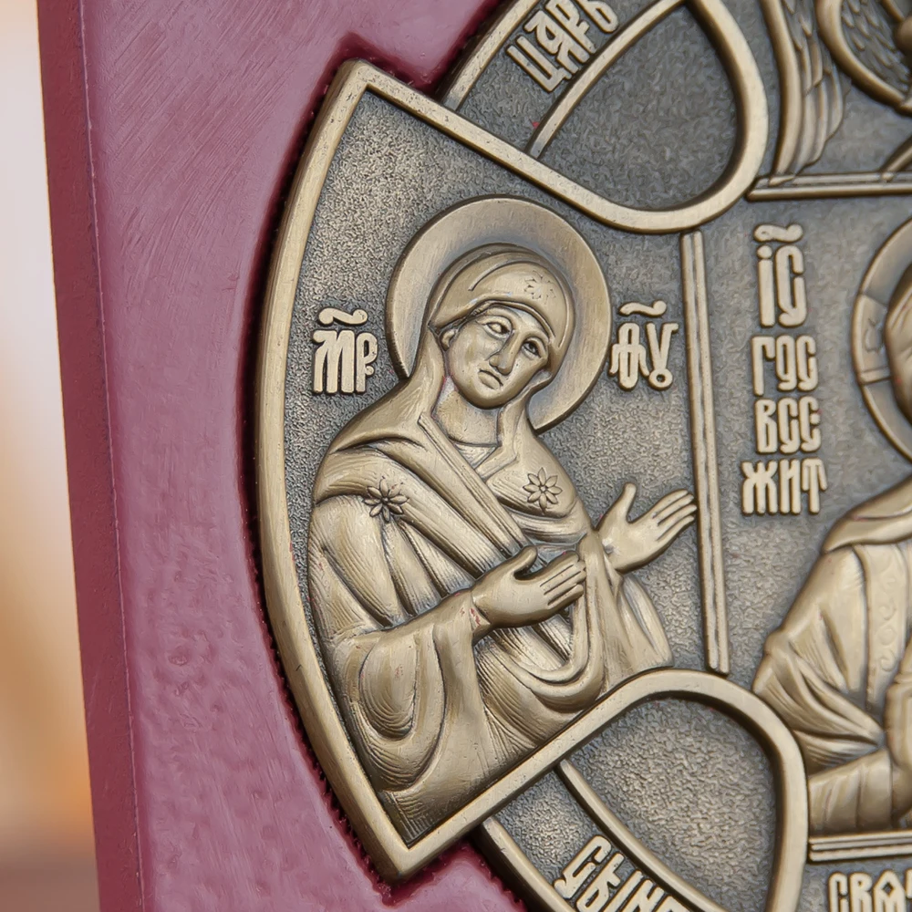 HTISOK Orthodoxe Kirchenikone Metall-Jesus-Statue Religiöses Charakterbild Kirchen- und Heimdekoration Wandbehang Holzrahmen-Ikone – Detail 3