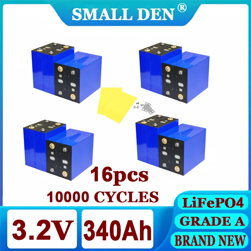 

16pcs battery lifepo4 340ah 3.2v 10000 cycles 3C high-power DIY 12V 24V48V A-class RV golf cart solar rechargeable cell tax-free