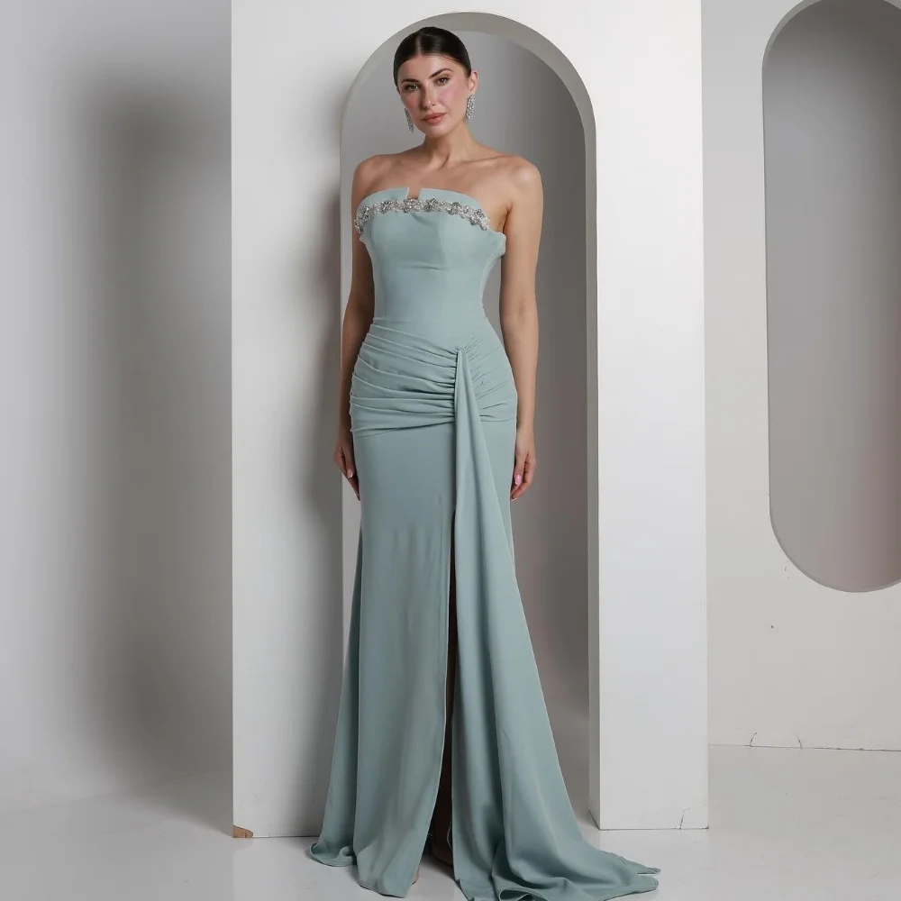 

Customized Intricate Sparkle Jersey Beading Sequined Straight Strapless Long Dresses Bespoke Occasion Dresses Sizes Available