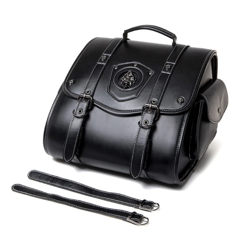 

094D Motorcycle Tool Bag Luggage Storage Bag PU Side Bag Retro Saddlebag