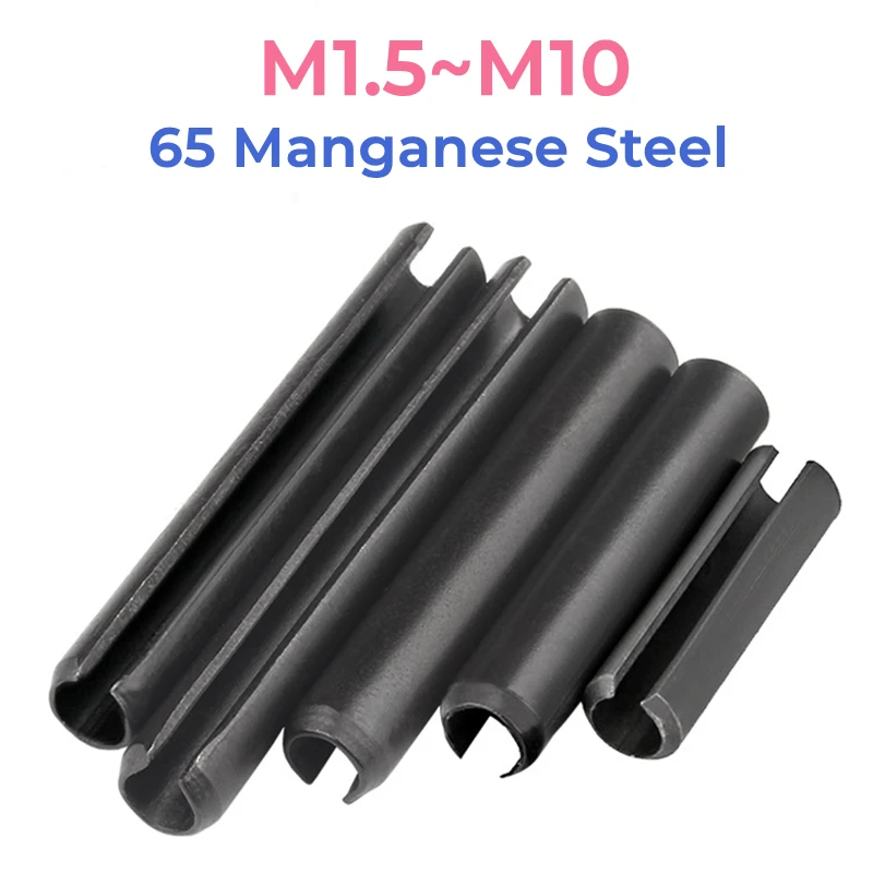 Black 65Mn Manganese Steel Elastic Cylindrical Slotted Pin M1.5 M2 M2.5 M3 M4 M5 M6 M8 M10 Split Spring Dowel Tension Roll Pin