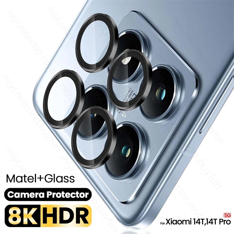 ل Xiaomi 14T Pro 5G سبائك الألومنيوم حلقة كاميرا حامي حالة Xiaomi14T Xiomi 14 T T14 14TPro عودة Matel HD غطاء للعدسات الزجاجية