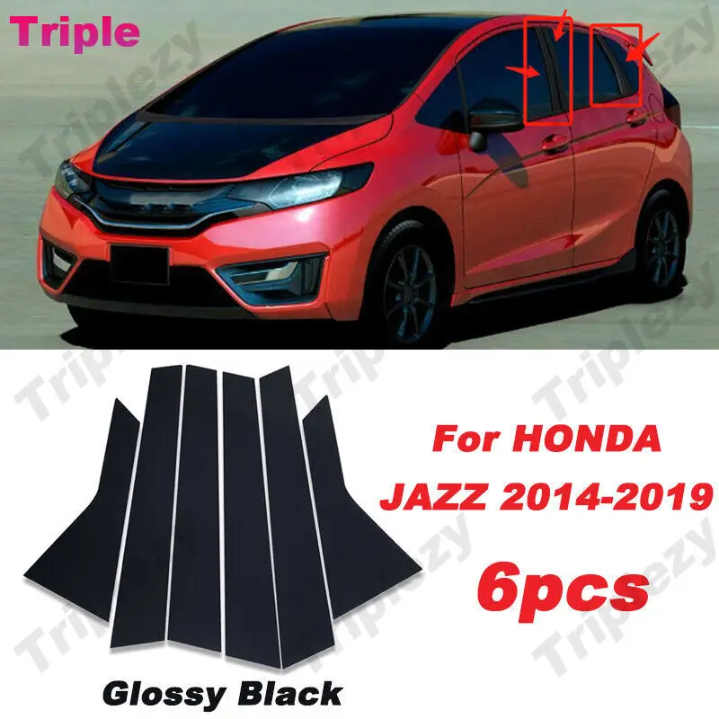 6Pcs Window Pillar Post Molding Glossy Black Cover Door Trim Cover Accessories For Honda Fit/Jazz GK5 3rd GEN 2014-2019