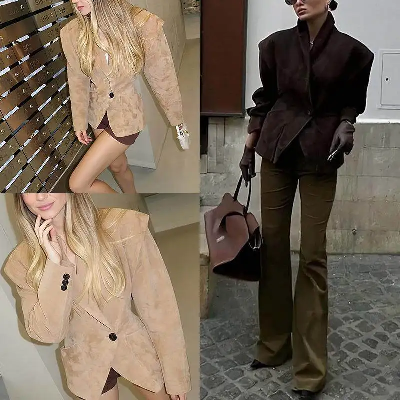 

Spring 2026 Fashion Commuter Color Patchwork Button Jacket Outerwear Women's Cotton Clothes Business Casual Style