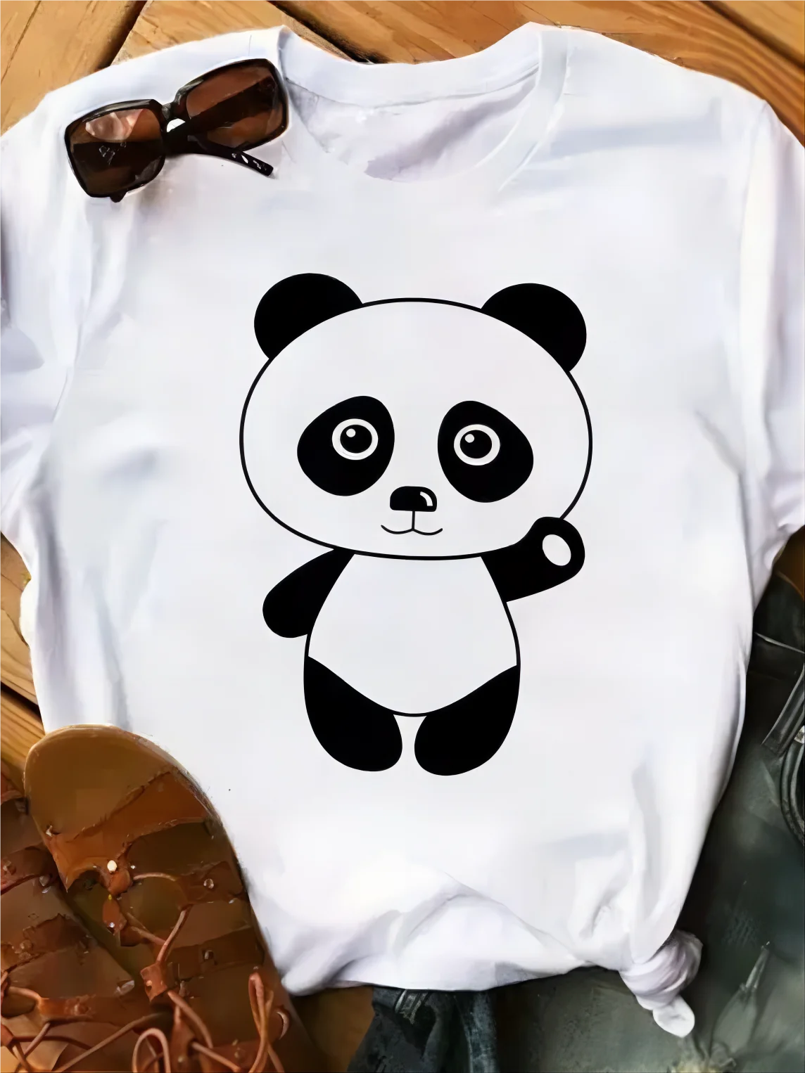 NOVEDAD DE VERANO 2025, camiseta holgada transpirable de secado rápido con estampado de Panda para mujer, Top de manga corta con cuello redondo para deportes de ocio al aire libre