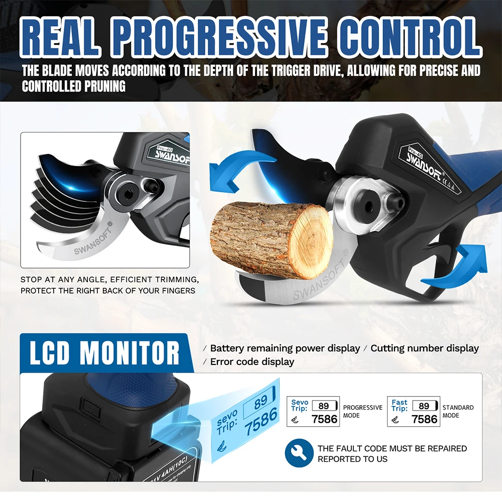 Tijeras inalámbricas alimentadas por batería de 40mm, podadora eléctrica profesional, tijeras de podar eléctricas para vigneto