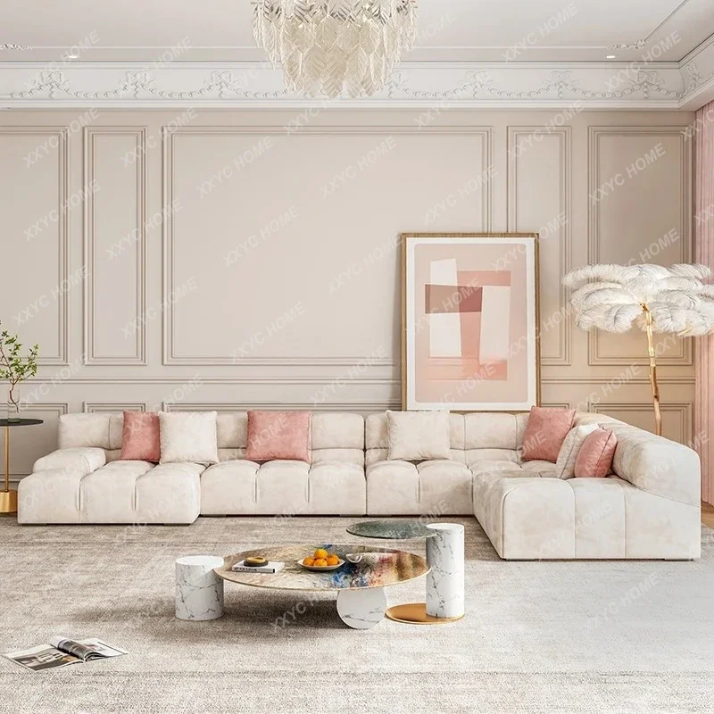 

Furniture Fabric Sofa Light Luxury Italian Minimalist Large Flat Floor Living Room Simple French Style