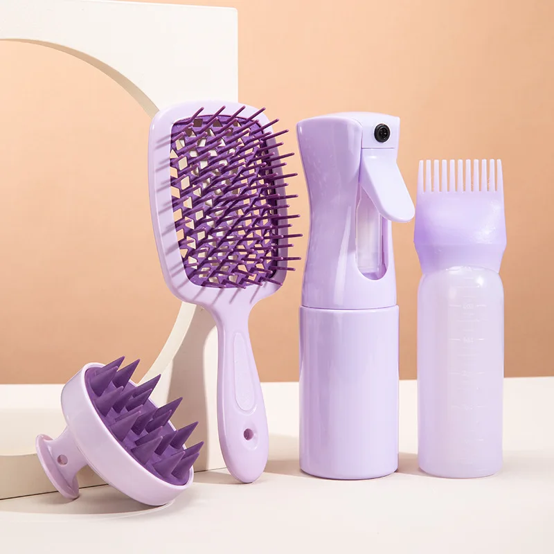 Hollow Massage Hair Comb Silicone Scalp Shampoo Brush Hair Dye Bottle High‑Pressure Spray Bottle Kit Fit For Salon Home Hairdres