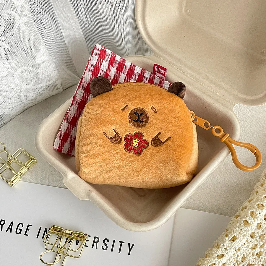 Nouveau créatif Capybara Anime en peluche porte-monnaie belle bande dessinée Capybara en peluche portefeuille fille casque sac de rangement enfants cadeau