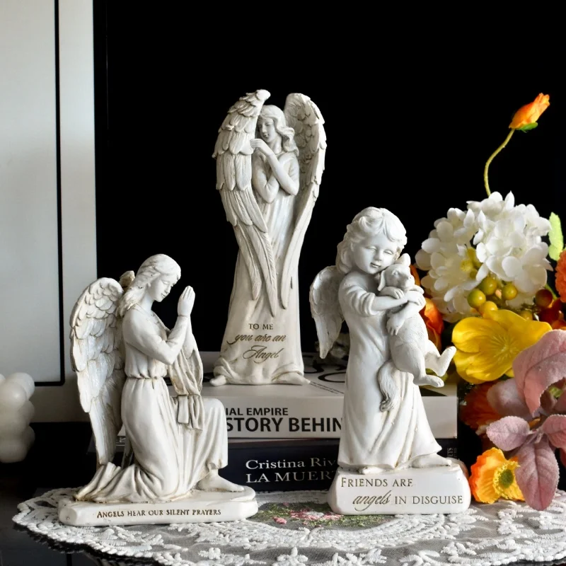 

New Retro Praying Angel Figurine - Resin Handicraft Memorial Gift, Home Decor for Living Room, Office & Bookshelf