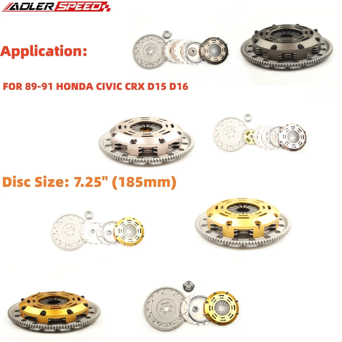

Комплект сцепления ADLERSPEED 7.25" (185 мм) для Honda Civic CRX 1.5L 1.6L D15 D16 1989-1991 годов выпуска, одинарный/двойной/тройной диск, гоночный/спортивный тип