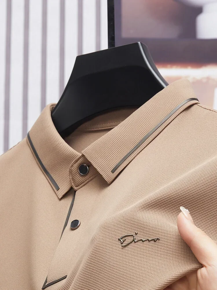 Neues Herren-Poloshirt Nahtlos Premium Luxuriöser Cooler Stoff Business Casual Golf Slim Fit Bluse Kragen T-Shirt – Detail 10