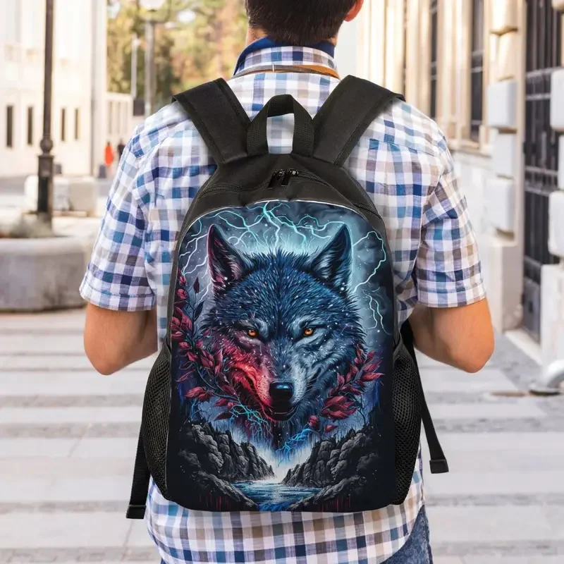 Sac à dos imprimé animal loup pour femme et homme, cartable étanche pour collège et école