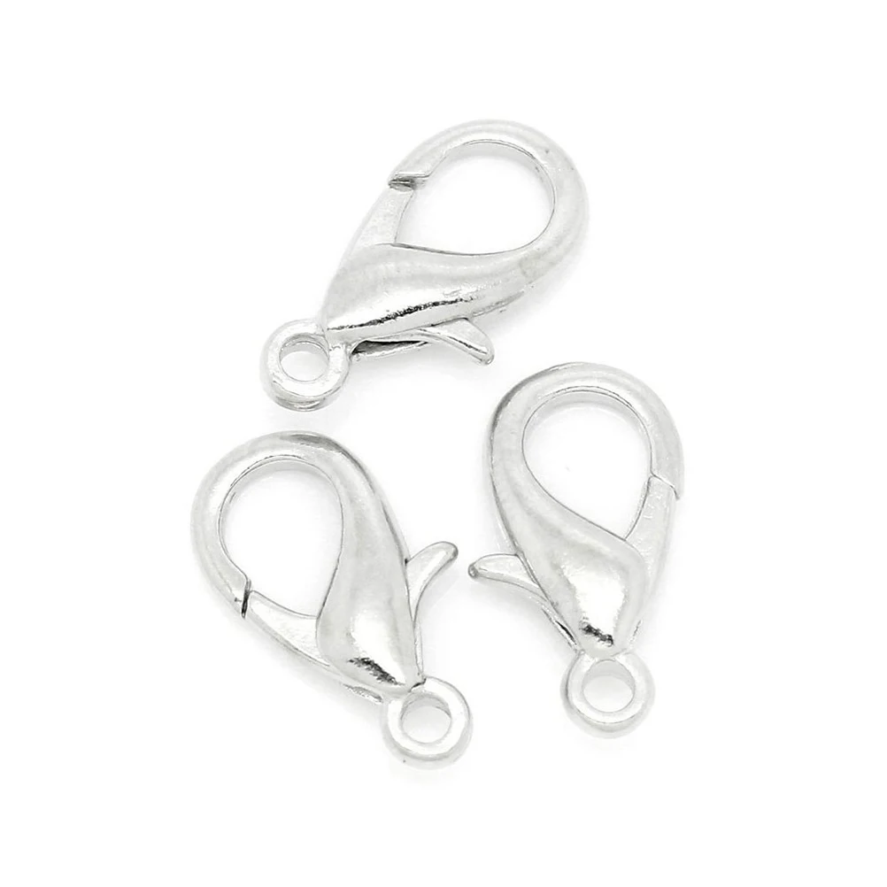 

100 Pcs Jewelry Lobster Buckle Bracelet Fastener Diy Necklace Chain Double Clasps Clips Silver Clamps