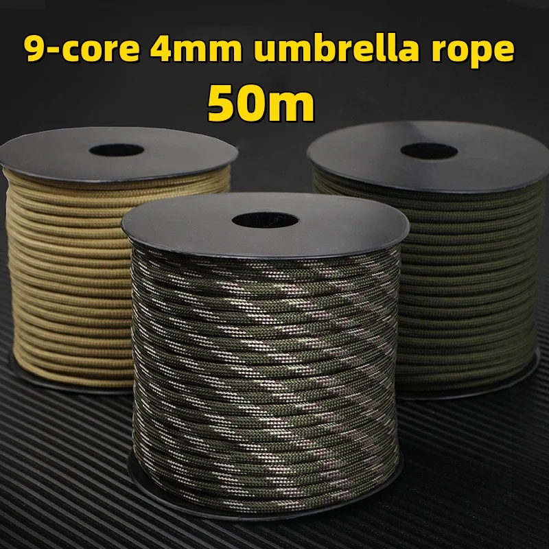 50m 550 Military Paracord 9 Strand 4mm Tactical Parachute Cord Camping Accessories DIY Weaving Rope Outdoor Survival Equipment