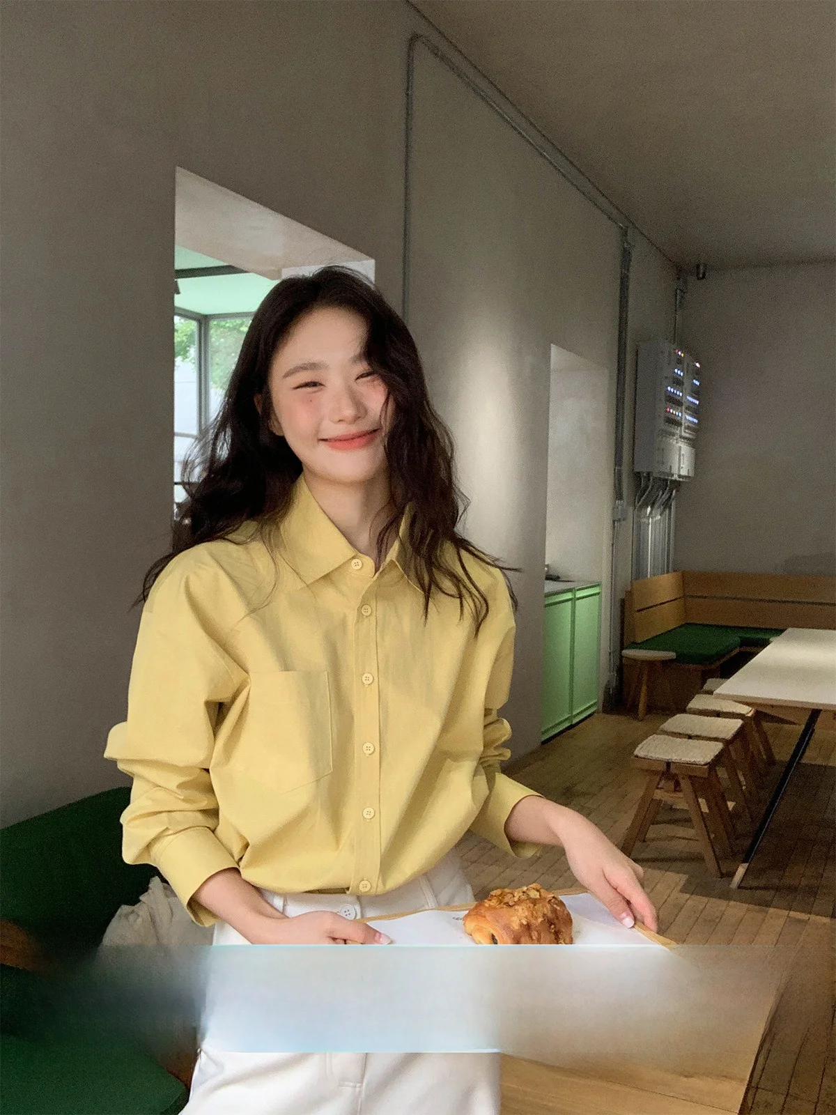 

Классическая простая женская свободная длинная блузка Cannon irt с отложным воротником и нашивкой, осень-зима, новая однотонная блузка