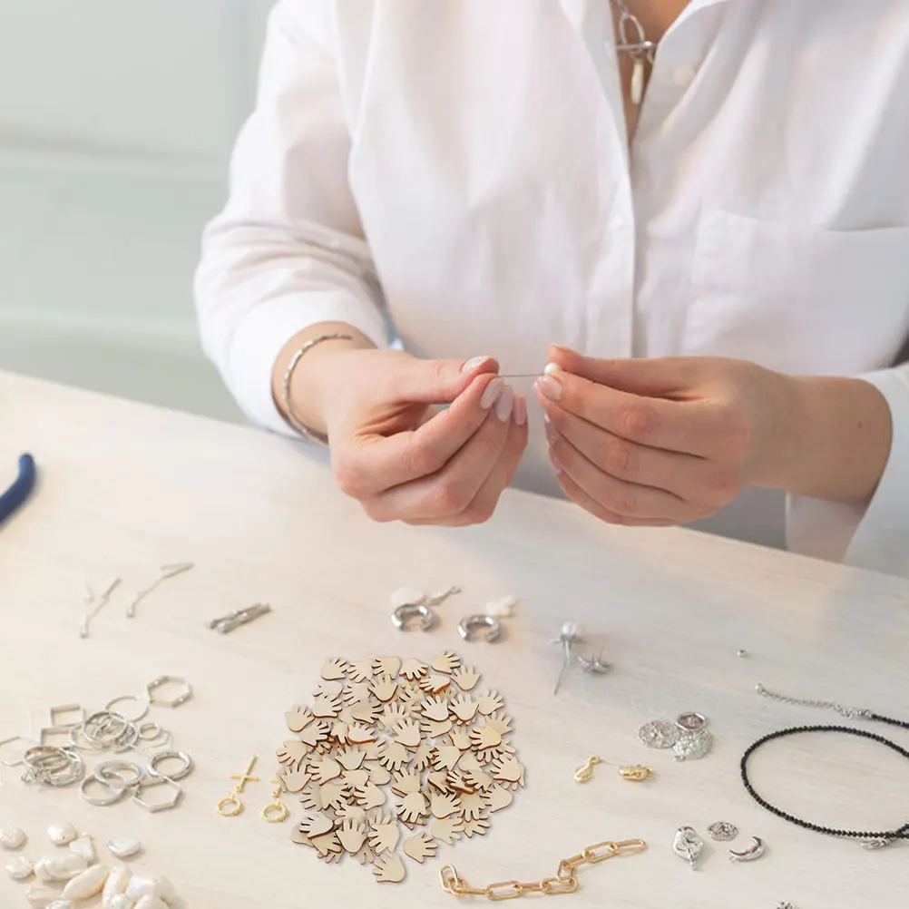 

200pcs Wooden Shapes Natural Unfinished Palm Cutouts For Diy Craft Projects Home Decor Teaching Models Wood Hand Blank Hand