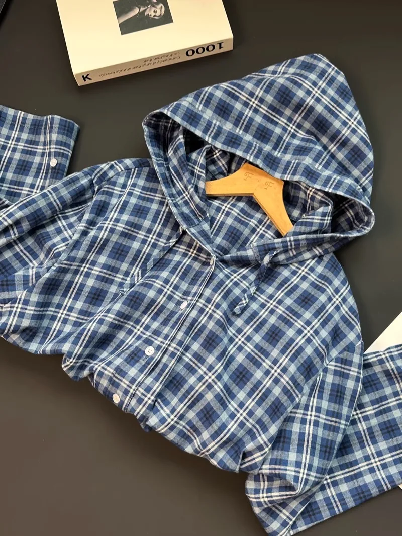 Lazy Faion Blu Plaid Con Cappuccio irt Allentato Dimagrante ort Cappotto Autunno Alla Moda Desktop 3900 Busin delle Donne Casual Tuta Sportiva