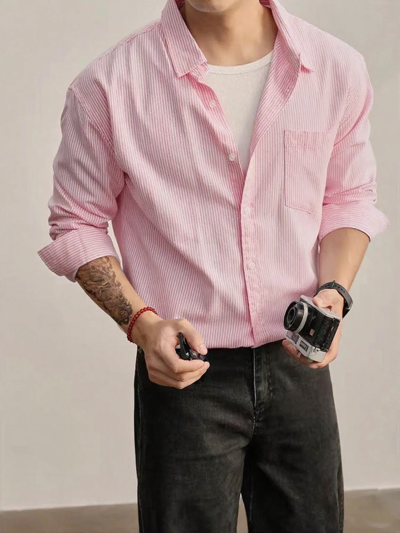 

Мужская полосатая рубашка с длинным рукавом, куртка в корейском стиле на весну и осень, элитная повседневная рубашка.