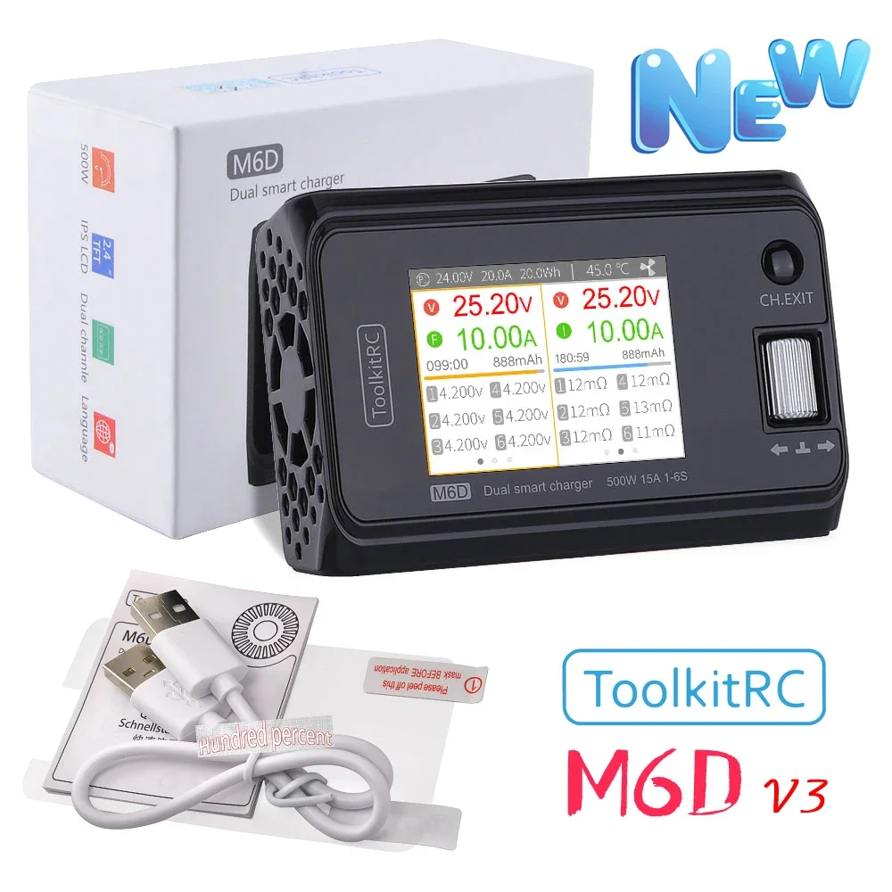 

ToolkitRC M6D V3 500W 15A DC Dual Channel MINI Smart Charger Discharger For 1-6S Lipo Battery FPV Model Spare Part Replace