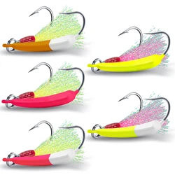 5pcs Banana Jig with Flash Hair Hook,Pompano Jig,Stand Up Jig,Jig Head Hook,Vertical Jigging,Long Casting,Halibut Striper,14g