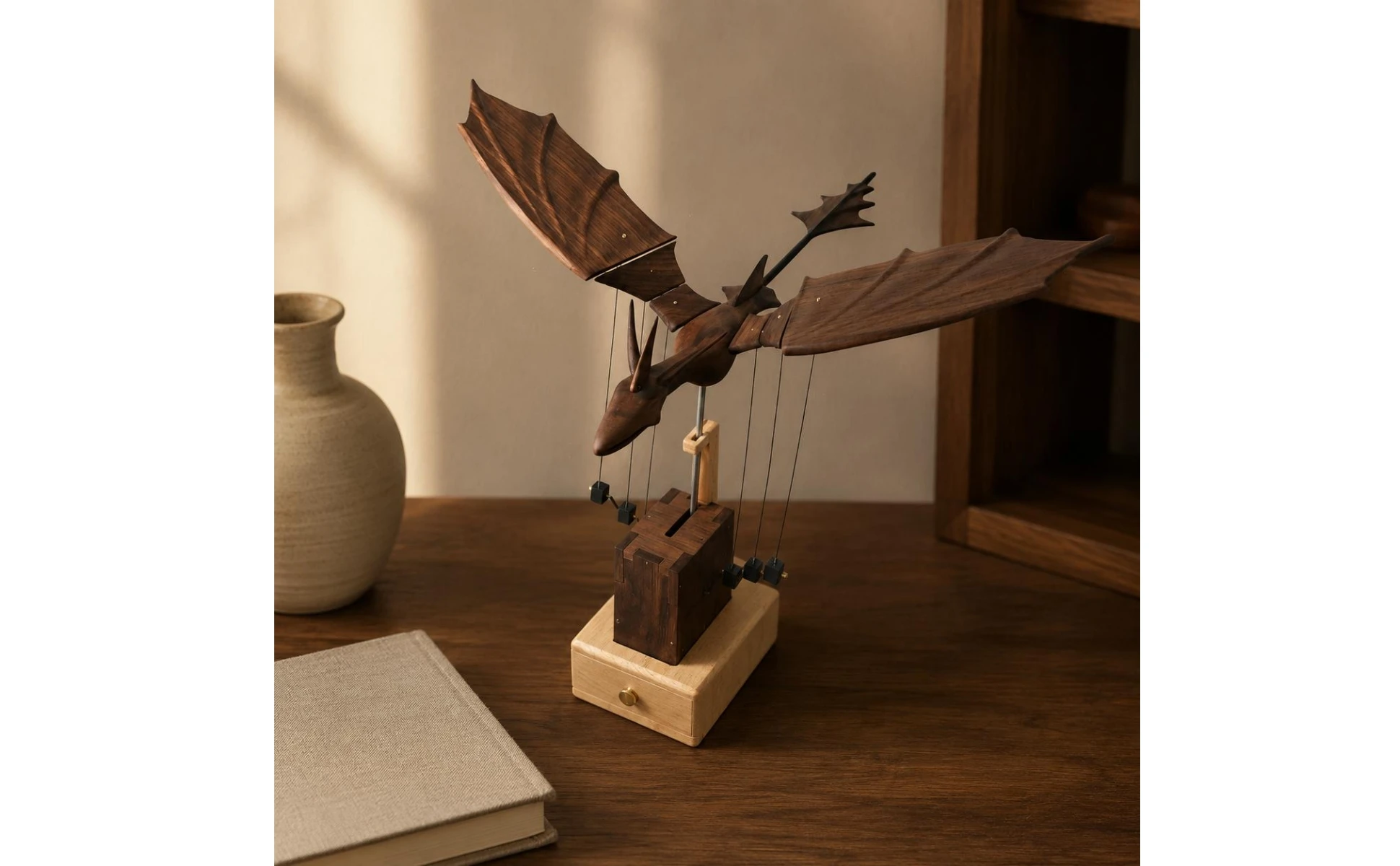 Wooden Dragon Statue Walnut Finish Wooden Dragon Figurine Table Ornament Handmade Home Decor Artistic Design for Office, Shelf Wooden Dragon Statue Walnut Finish Wooden Dragon Figurine Table Ornament Handmade Home Decor Artistic Design for Office, Shelf