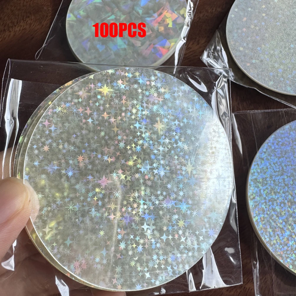 100 Stück Laserfolien-Abzeichenhüllen – transparente Sternschutzfolien für 58-mm-Knöpfe und DIY-Abzeichenherstellung