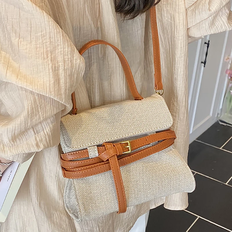 

Large Capacity Lady Flap Handbag Fashion Vintage Korean Style Strap Shoulder Bag Cloth Niche Design Retro Bucket Bag Autumn