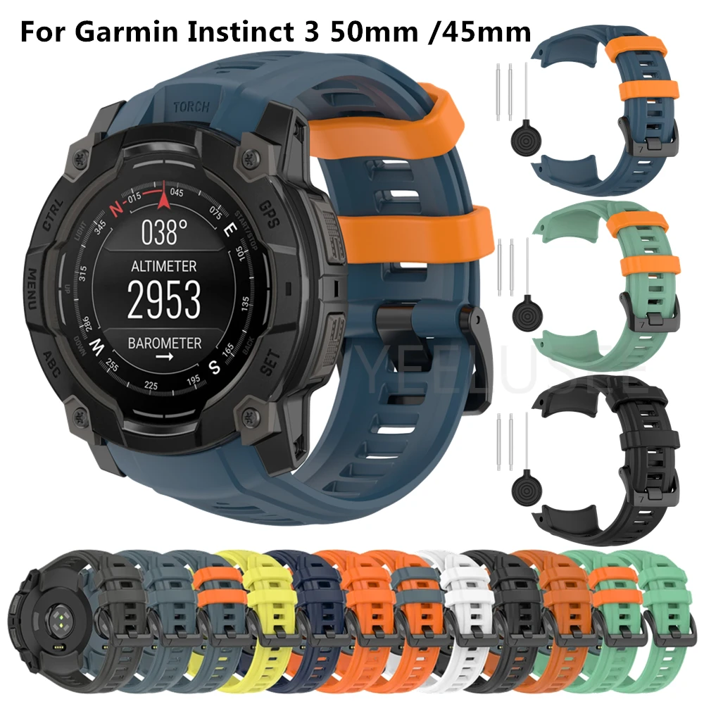 Official Silicone Strap for Garmin Instinct 3 Solar 50mm 45mm Bracelet Wristband Original Watch Band for Instinct 3 Amoled 50mm