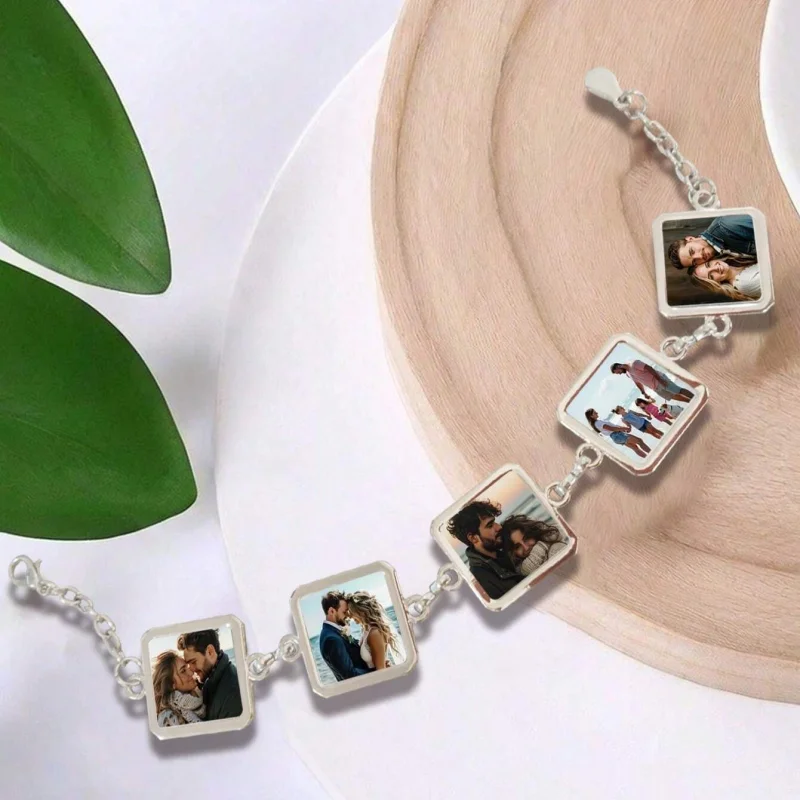 Bracelets personnalisés avec 5 photos, bijoux avec pendentif photo personnalisé, bracelet avec pendentif logo, cadeau commémoratif significatif