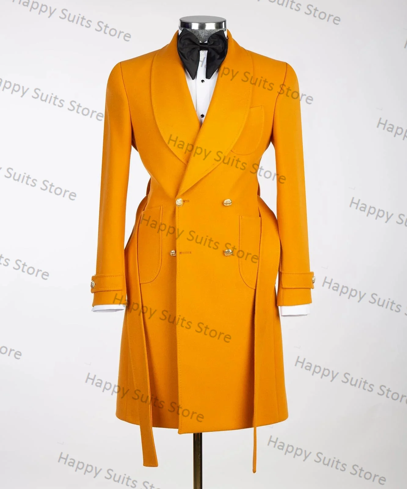 

Cashmere Wool Orange Men Suit 1Piece Long Blazer Overcoat With Belt Formal Work Office Male Winter Jacket Coat Wedding Tuxedos