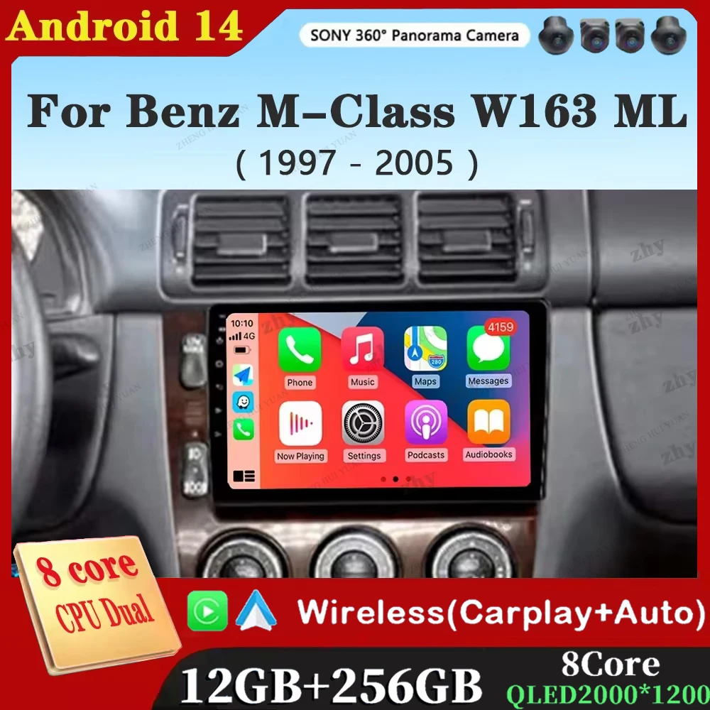 Android 14 Autoradio Für Mercedes Benz M-Klasse W163 ML 1997-2005 Navigation Multimedia Player