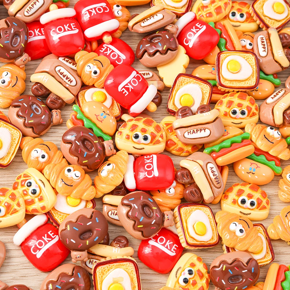 Tusember 15 Stück Gemischte Niedliche Hamburger Cola Toast Donuts Charms aus Harz mit Flacher Rückseite für DIY Schmuckzubehör Frauen Mädchen Kinder Spielzeug – Detail 4