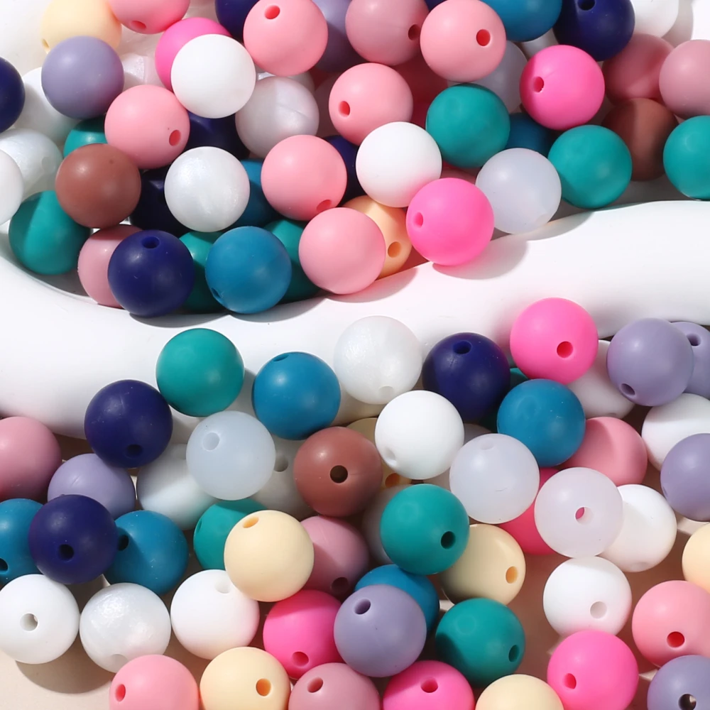 50Pcs Round Silicone Beads 12mm Silicone Spacer Beads DIY Pacifier Chain Necklace Accessories For Pen Keychain Jewelry Making