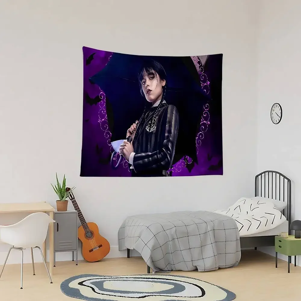 تلفزيون W-WednesdayS Addams نسيج الجدار الشنق نسيج آرت ديكو بطانية الستار معلقة في المنزل غرفة نوم غرفة المعيشة ديكور