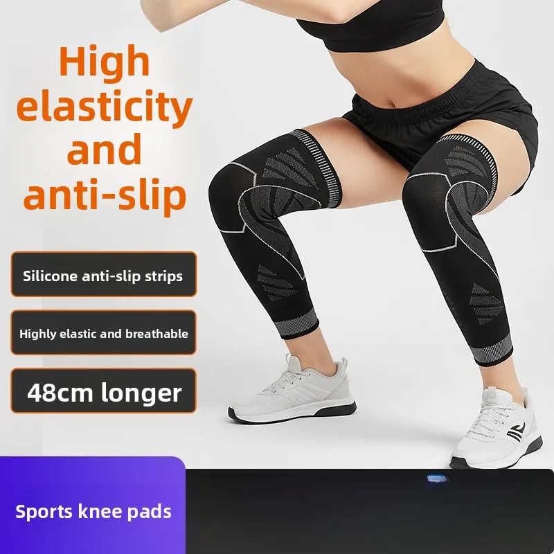 

Удлиненный нескользящий наколенник, вязаный компрессионный рукав для бега и езды на велосипеде, профессиональная поддержка спортивных суставов