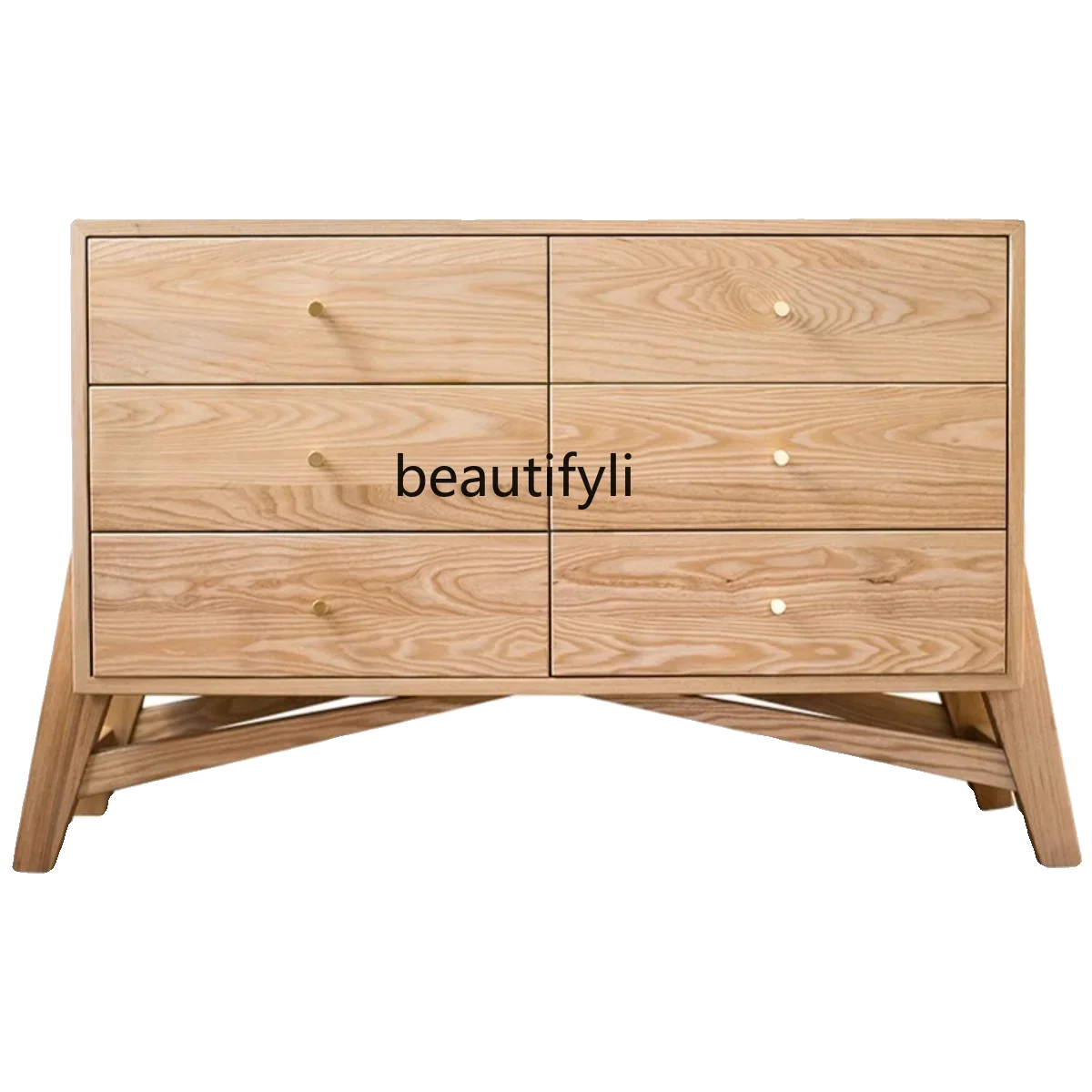 Ash Solid Wood Cabinet Multifunctional Drawer Log Storage Chest of Six Drawers Design Creative Furniture